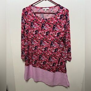 “Chaus New York” SZ: (L) Pink & Purples 3/4 Sleeves Layered Top, Split Sides